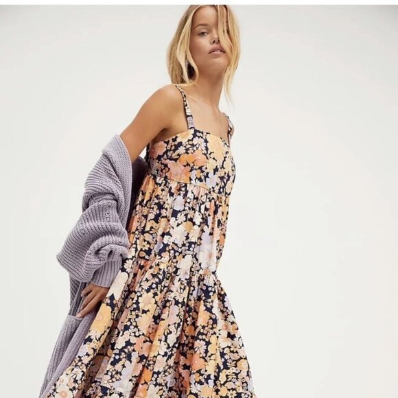 Free People Park Slope Floral Cotton Maxi Dress. OVERSIZED** US M - Picture 2 of 8